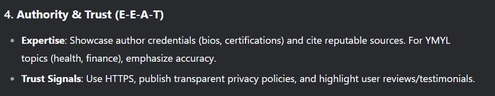 screenshot of deepseek ranking E-E-A-T importance